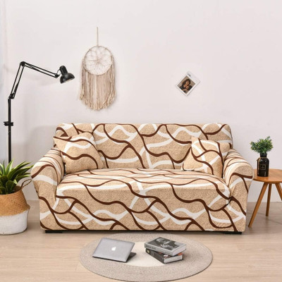 lukzer Polyester Striped 3 Seater Sofa Cover(Beige Pack of 1)