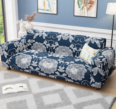 lukzer Polyester 4 Seater Sofa Floral Cover(Pack of 1 Blue Dahlia)