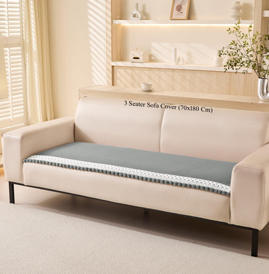 HOUSE OF QUIRK Chenille Embroidered 3 Seater Sofa Cover(Charcoal Pack of 1)