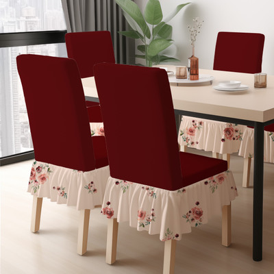 DECORIAN Polycotton 4 Seater Chair Geometric Cover(Pack of 4 Maroon Print)