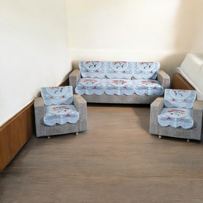 R2H2 Polyester Floral 3+2 Seater Sofa Cover(Blue Pack of 5)