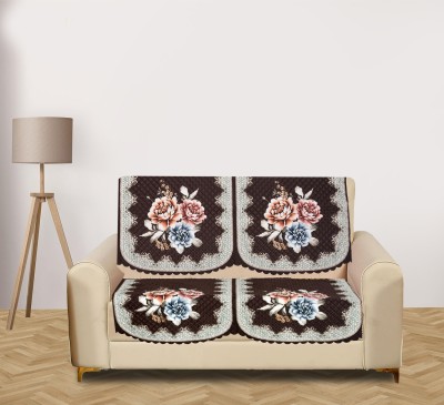 RUSTIC LINEN Velvet Floral Sofa Cover(Brown, White, Blue Pack of 4)