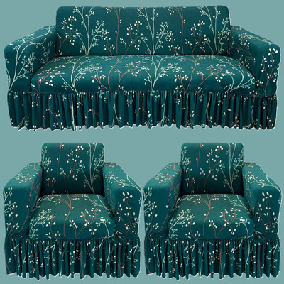 TURIYA Polyester, Polycotton 3+1+1 Seater Sofa Abstract Cover(Pack of 1 Green)
