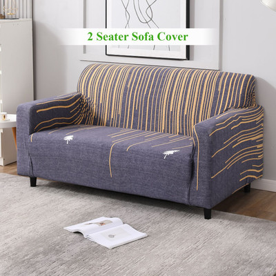 HOKiPO Polyester 2 Seater Sofa Striped Cover(Pack of 1 Midnight Blue lines)