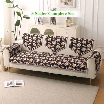 HOKiPO Velvet 3 Seater Sofa Floral Cover(Pack of 6 Camellia Brown)