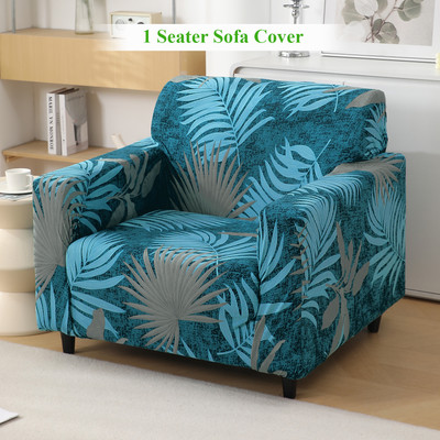 HOKiPO Polyester 1 Seater Sofa Floral Cover(Pack of 1 Sea Blue Tropical Leaves)