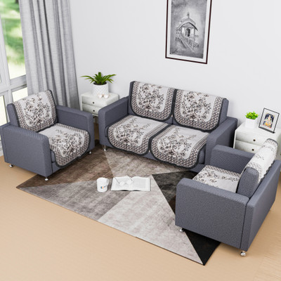 KUBER INDUSTRIES Cotton Floral 4 Seater Sofa Cover(Grey & Black Pack of 8)