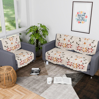 HOMESTIC by Kuber Industries Cotton 3 Seater Sofa Floral Cover(Pack of 6 Brown)