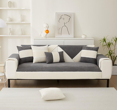 HOUSE OF QUIRK Velvet Checkered 1 Seater Sofa Cover(Grey Pack of 1)