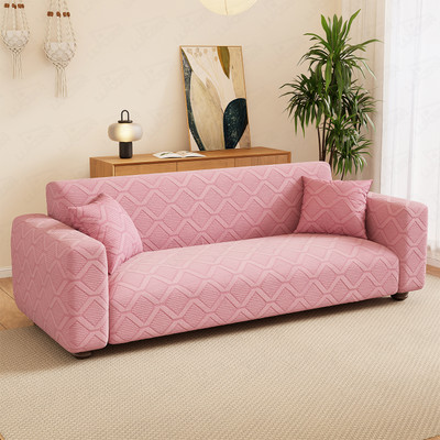 lukzer Jacquard Abstract 4 Seater Sofa Cover(Pastel Pink Diamond Pattern Pack of 1)