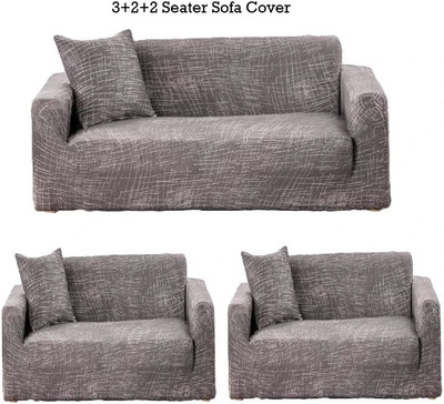 TONY STARK Polycotton Floral 3+2+2 Seater Sofa Cover(Abstract Line Brown Pack of 3)