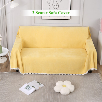 HOKiPO Chenille Plain 2 Seater Sofa Cover(Yellow Pack of 1)
