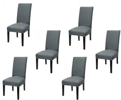 Priscilla Polyester Plain 6 Seater Chair Cover(Grey Pack of 5)