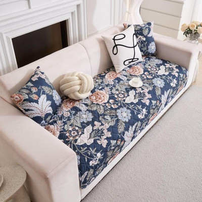 Home Cloud Cotton 1 Seater Sofa Floral Cover(Pack of 1 Blue)