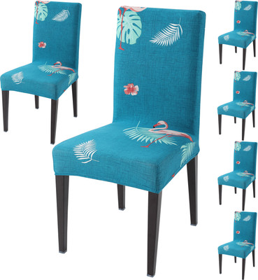 HOKiPO Polyester 6 Seater Chair Floral Cover(Pack of 6 Blue)