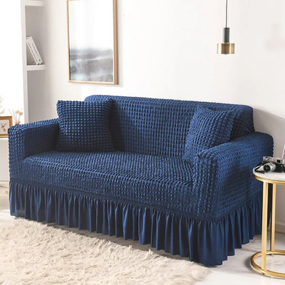 lukzer Polyester Checkered 3 Seater Sofa Cover(Peacock Blue Pack of 1)