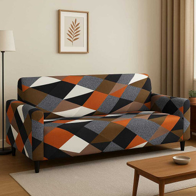 igi Polyester Geometric 3 Seater Sofa Cover(ORANGE, MULTICOLOR Pack of 1)
