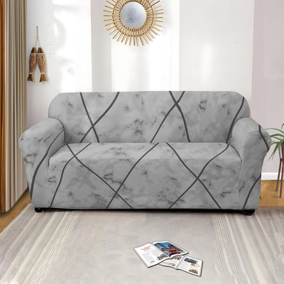 lukzer Polyester Geometric 2 Seater Sofa Cover(Grey Marble Design Pack of 1)
