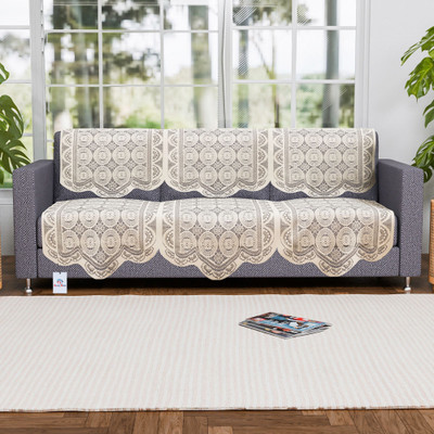 Heart Home Cotton 3 Seater Sofa Floral Cover(Pack of 6 Off White)