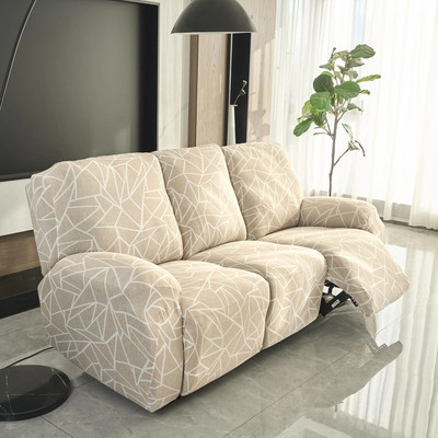 HOKiPO Polyester Abstract 3 Seater Sofa Cover(Beige Pack of 1)