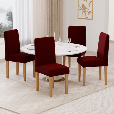 lukzer Jacquard 1 Seater Chair Geometric Cover(Pack of 4 Pastel Deep Maroon Basket Weave)