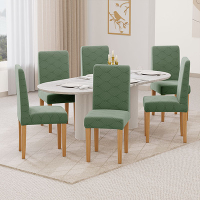lukzer Jacquard 1 Seater Chair Plain Cover(Pack of 6 Pastel Green Leaf Trail)