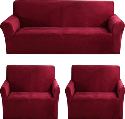 Gifts Island Velvet 3+1+1 Seater Sofa Plain Cover(Pack of 3 Maroon)