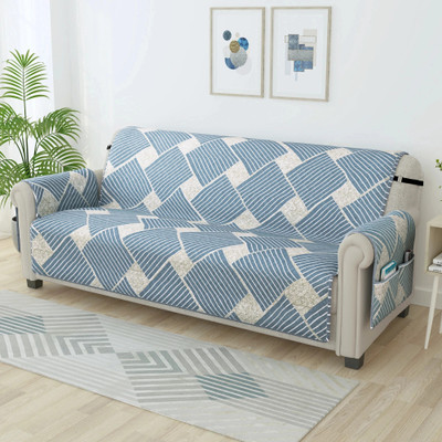 Story@home Synthetic Geometric 3 Seater Sofa Cover(Greyish Blue Pack of 1)