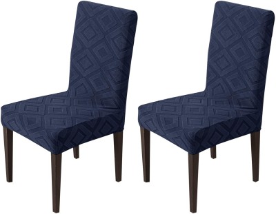 HOUSE OF QUIRK Jacquard Plain Chair Cover(Dark Blue Pack of 2)