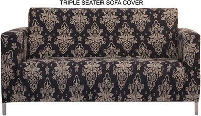 HOUSE OF QUIRK Polyester 3 Seater Sofa Floral Cover(Pack of 1 Black)