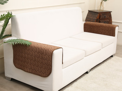 Fashion Throw Velvet 1 Seater Sofa Geometric Cover(Pack of 2 Brown)