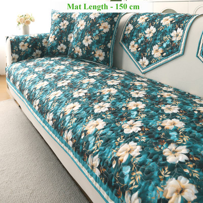 HOKiPO Velvet 2 Seater Sofa Floral Cover(Pack of 1 Pansies Teal)
