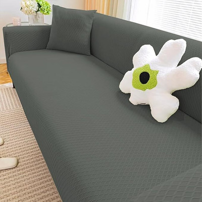 lukzer Jacquard Abstract 3 Seater Sofa Cover(Pastel Dark Grey Curved Diamond Pattern Pack of 1)