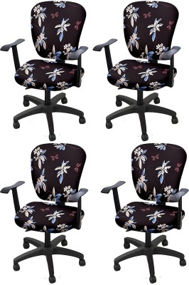 HOUSE OF QUIRK Polyester Floral Chair Cover(Black Flower Pack of 4)