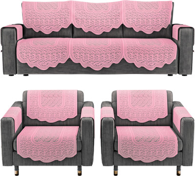 KUBER INDUSTRIES Cotton 3+2 Seater L-Shape Sofa Geometric Cover(Pack of 16 Pink)