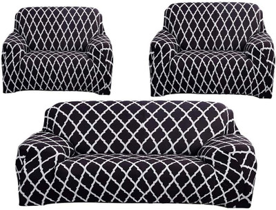 ADstore Polyester Geometric 3+1+1 Seater Sofa Cover(Black Pack of 1)