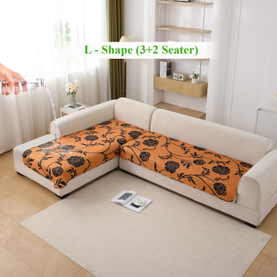 HOKiPO Polyester 3+2 Seater L-Shape Sofa Floral Cover(Pack of 1 Copper Brown Floral)