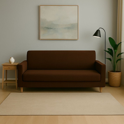 DECORWELL Polyester Plain 3 Seater Sofa Cover(Brown Pack of 1)