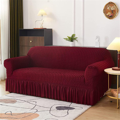 lukzer Polyester 4 Seater Sofa Checkered Cover(Pack of 1 Maroon)