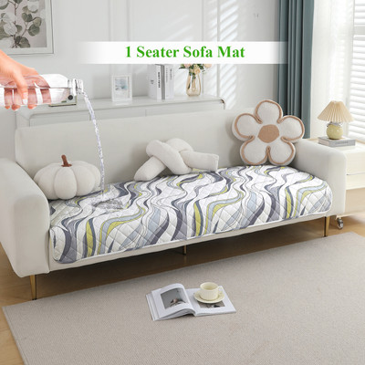 HOKiPO Polyester 1 Seater Sofa Abstract Cover(Pack of 1 Curved Lines Pearl White)