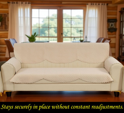 Home Stylish Velvet 3 Seater Sofa Geometric Cover(Pack of 8 Beige)