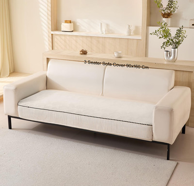 HOUSE OF QUIRK Chenille Plain 3 Seater Sofa Cover(Cream Pack of 1)