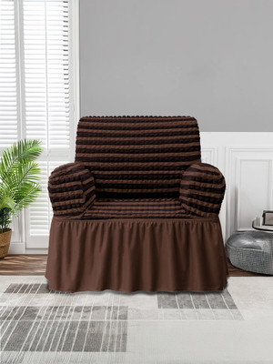Jaide Polyester Polka 1 Seater Sofa Cover(Brown Pack of 1)