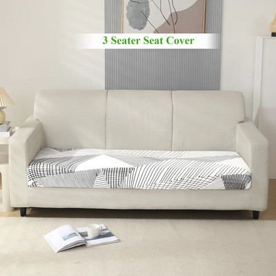 HOKiPO Polyester 3 Seater Sofa Geometric Cover(Pack of 1 Sofa Seat Cushion Cover, Snow White Black Geometry)