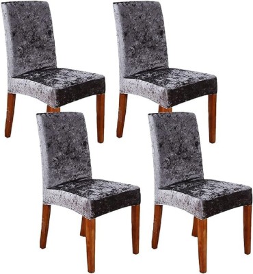 TURIYA Velvet Plain Chair Cover(Dark Grey Pack of 4)