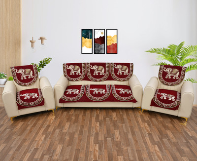 Furnishing Hut Chenille Animal 3+2 Seater Sofa Cover(Maroon Pack of 1)
