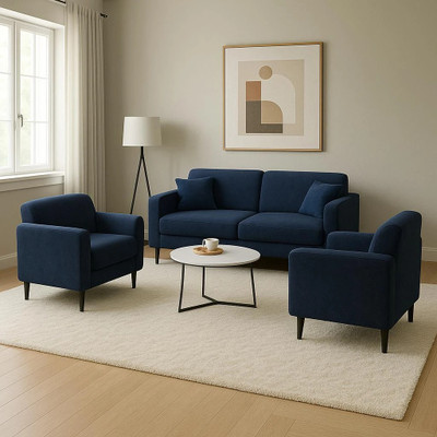 Decowell Polyester Plain 3+1+1 Seater Sofa Cover(Blue Pack of 3)