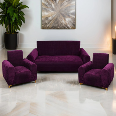 Rabhnoor Velvet Plain 3+1+1 Seater Sofa Cover(Wine Pack of 3)