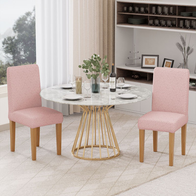 lukzer Jacquard 1 Seater Chair Plain Cover(Pack of 2 Pastel Pink Grid Maze)