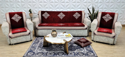 MHF Velvet 3 Seater Sofa Damask Cover(Pack of 3 Maroon)